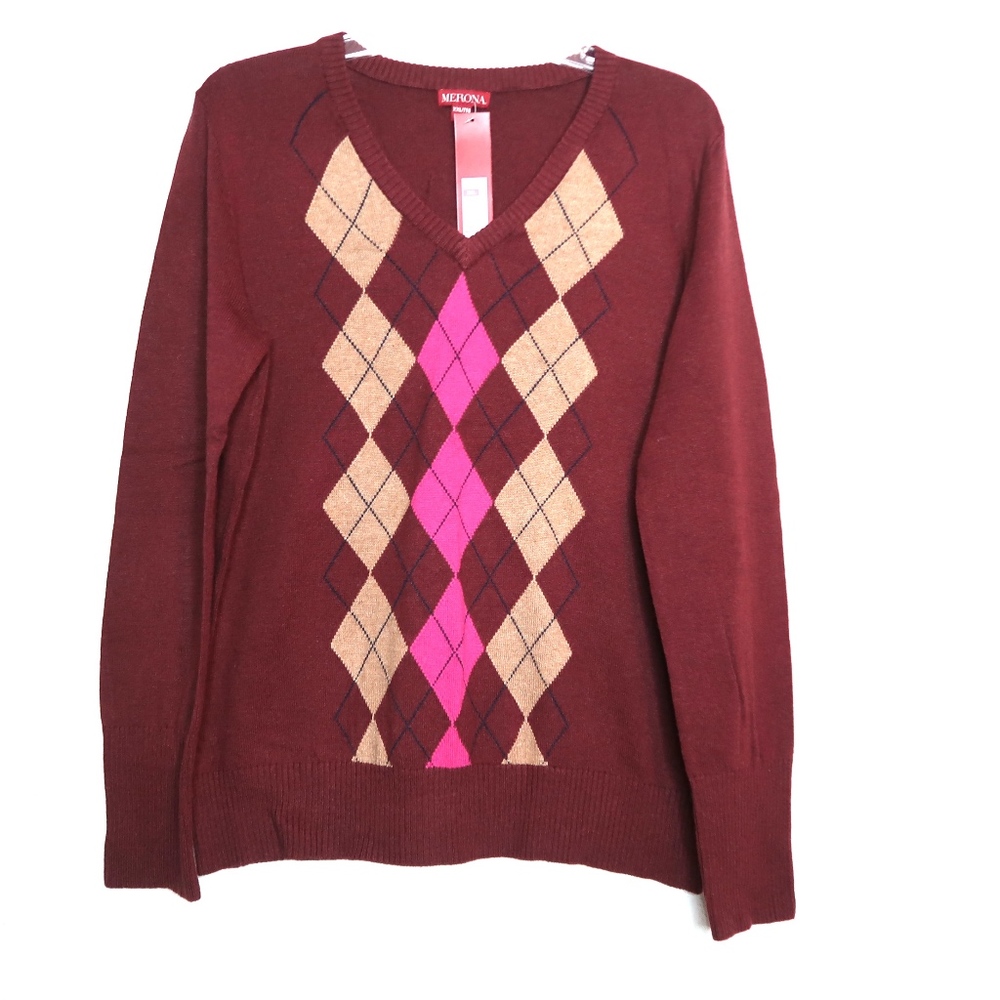 NWT Merona Knit Argyle Sweater Wm XXL